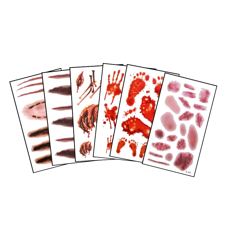 Faux Tatouages Plaies Halloween x6 - Autocollants Temporaires Sanglants