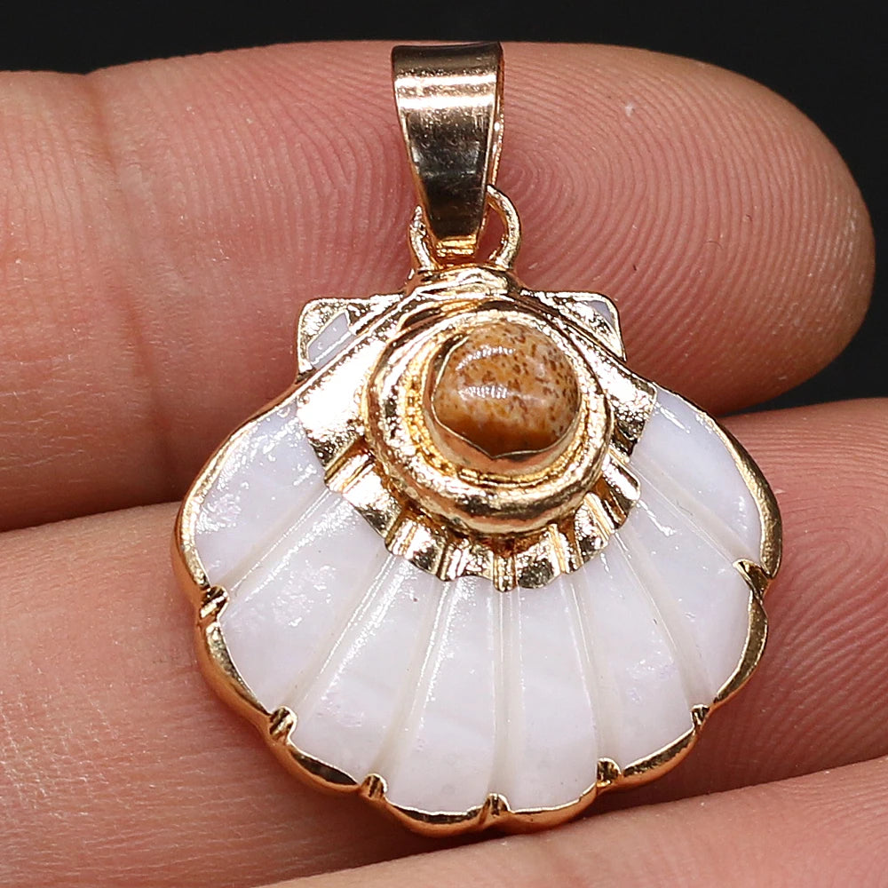 Pendentif Éventail Coquillage Pierre Naturelle 25x25mm - Bijou Marin