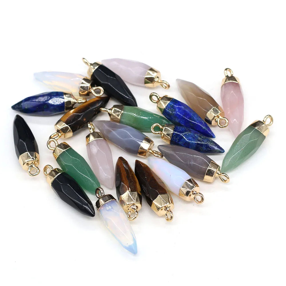 Pendentif Cône Pierre Naturelle Facetté 8x26mm - Bijou Géométrique DIY