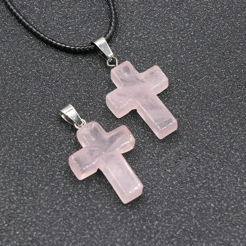 Collier Croix Pierre Naturelle 25x18mm - Pendentif Spirituel