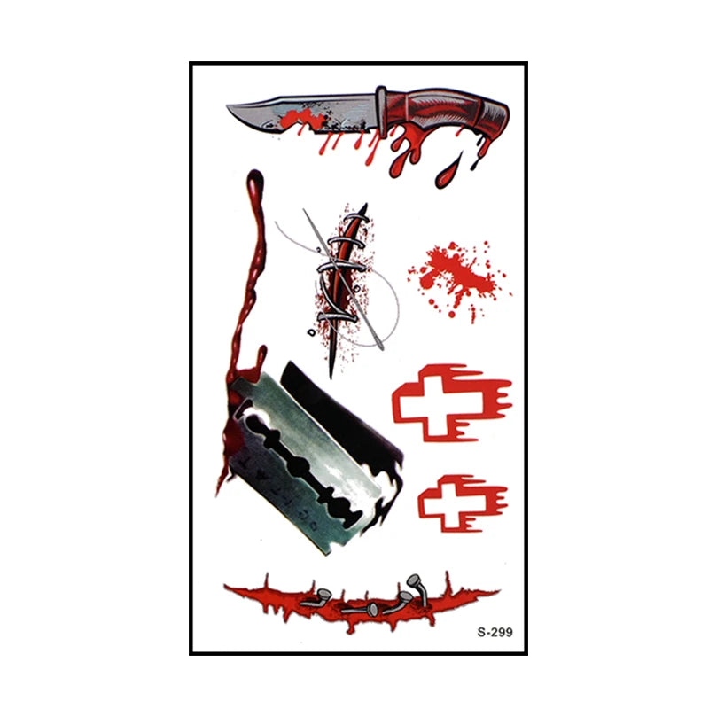 Faux Tatouages Plaies Halloween x6 - Autocollants Temporaires Sanglants