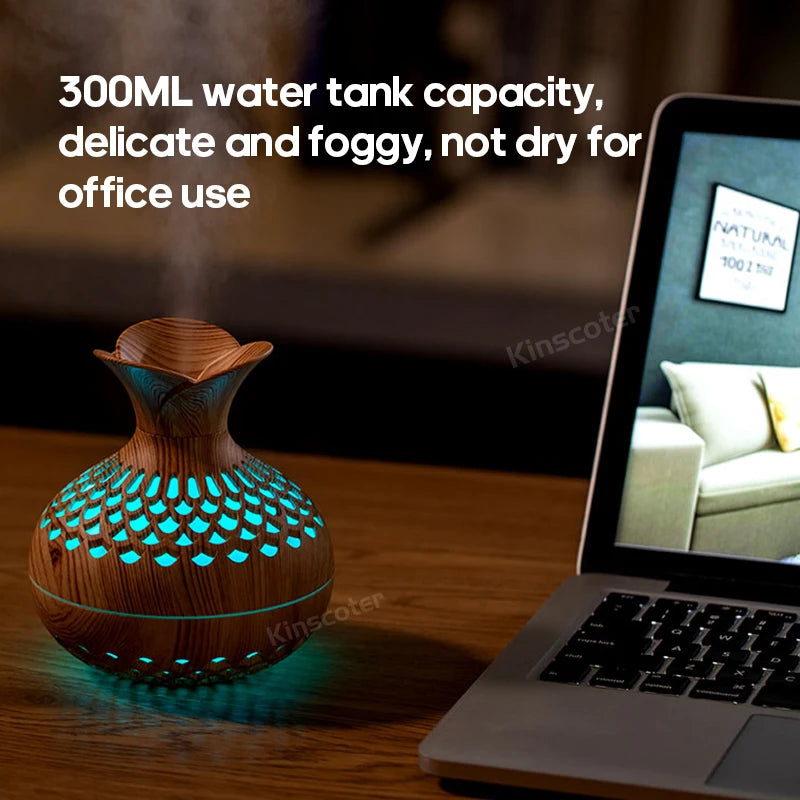Humidificateur USB 300ml Grain Bois Naturel - Diffuseur Aromathérapie Bureau Silencieux