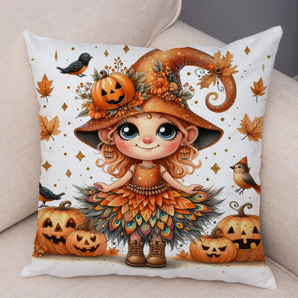 Housse Coussin Halloween Sécurisée - Citrouille Corbeau Décor Enfant