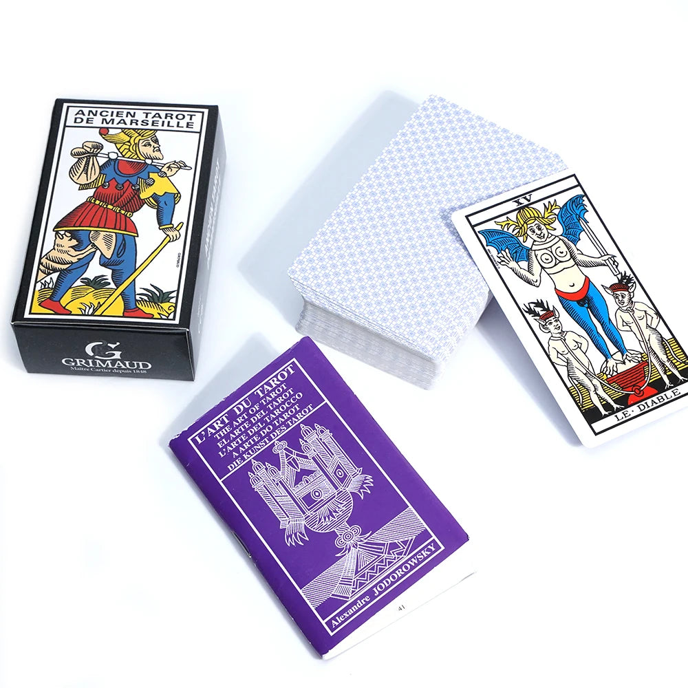 Tarot de Marseille Ancien – Jeu divinatoire français avec 78 cartes illustrées