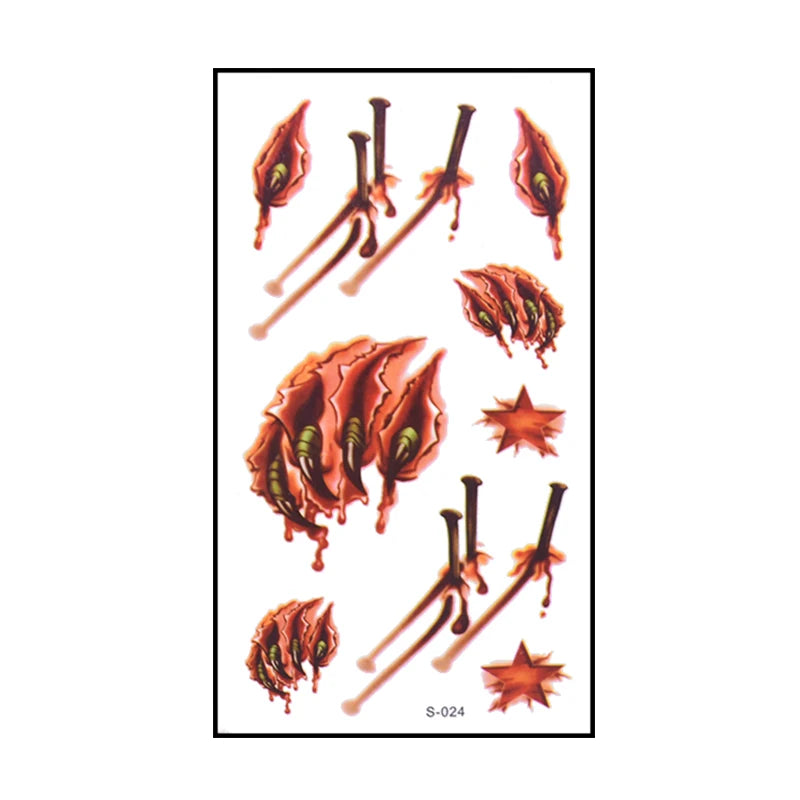 Faux Tatouages Plaies Halloween x6 - Autocollants Temporaires Sanglants