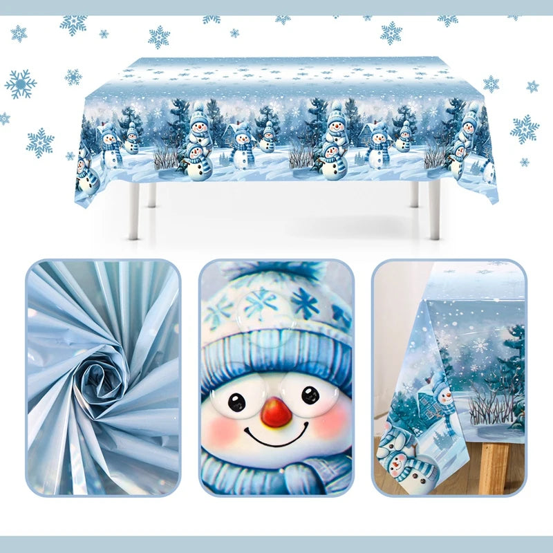 Nappe Noël Bleue Bonhomme de Neige 2025 - Votre Table Magique Féerique