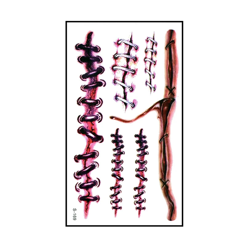 Faux Tatouages Plaies Halloween x6 - Autocollants Temporaires Sanglants