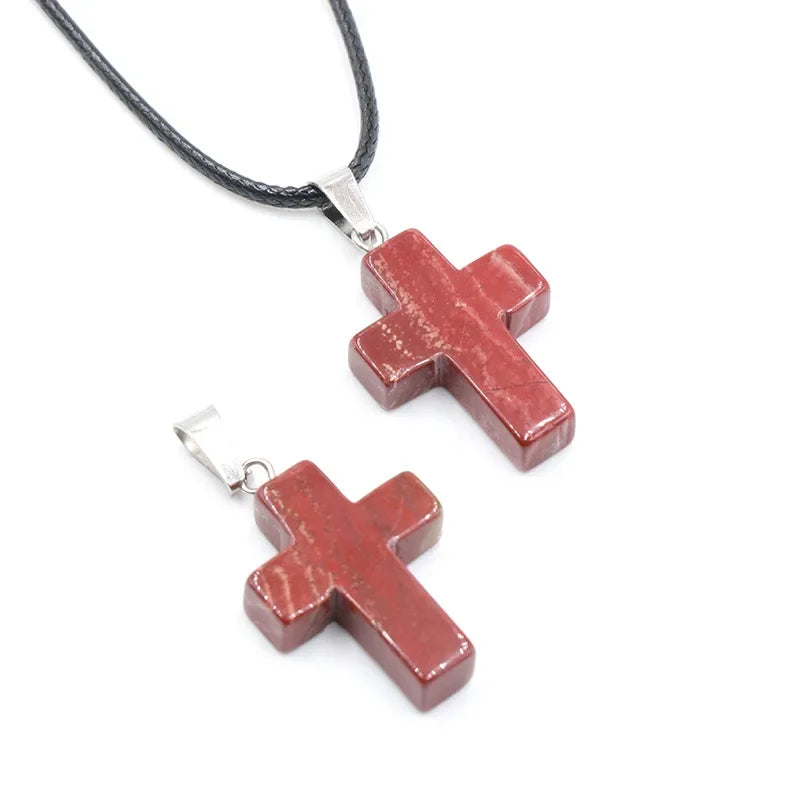 Collier Croix Pierre Naturelle 25x18mm - Pendentif Spirituel