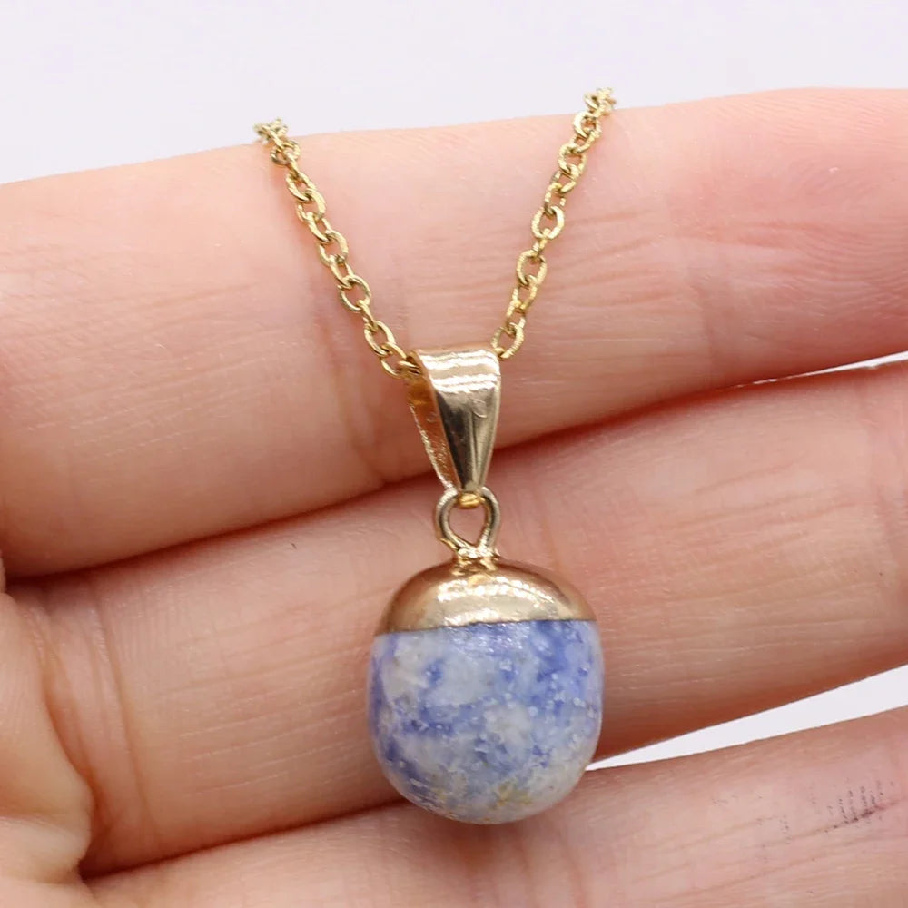 Collier Pendentif Pierre Naturelle Forme Haricot 40cm - Bijou Organique