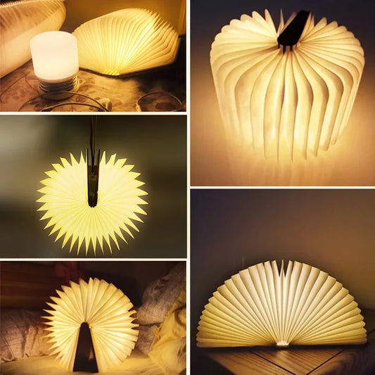 Livre Lumineux 3D Pliant LED RGB - Veilleuse Bois Rechargeable