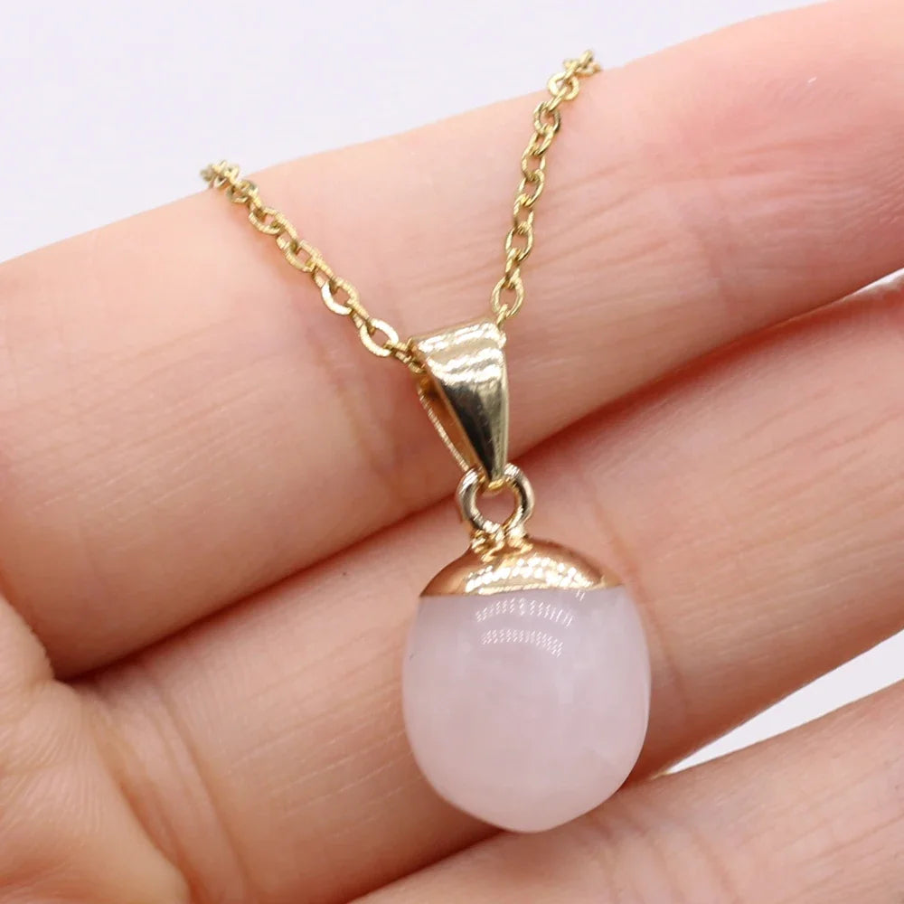 Collier Pendentif Pierre Naturelle Forme Haricot 40cm - Bijou Organique