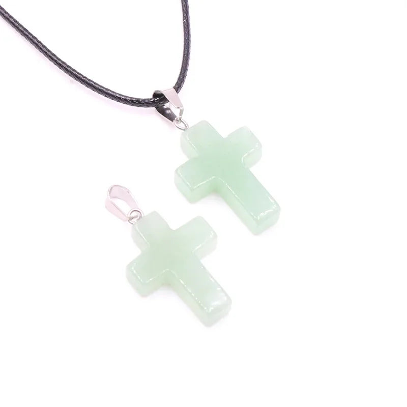 Collier Croix Pierre Naturelle 25x18mm - Pendentif Spirituel