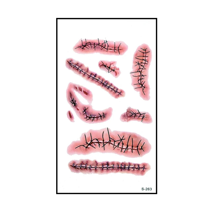 Faux Tatouages Plaies Halloween x6 - Autocollants Temporaires Sanglants