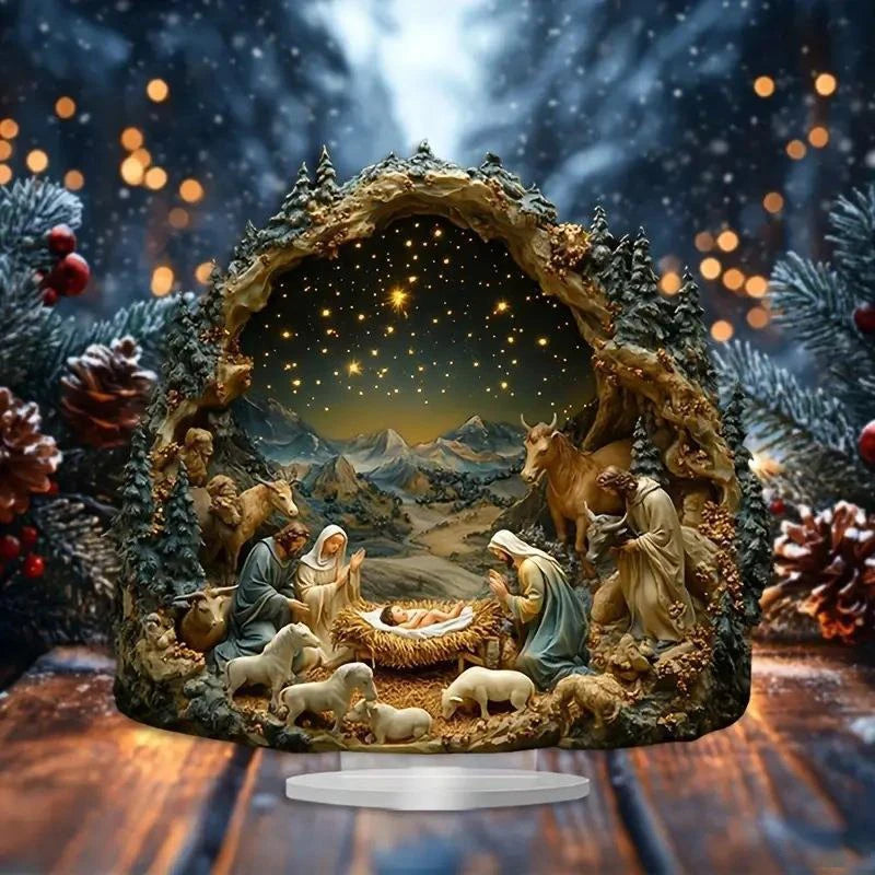 Ornement Nativité Sécurisé - Décoration Noël Acrylique Familiale