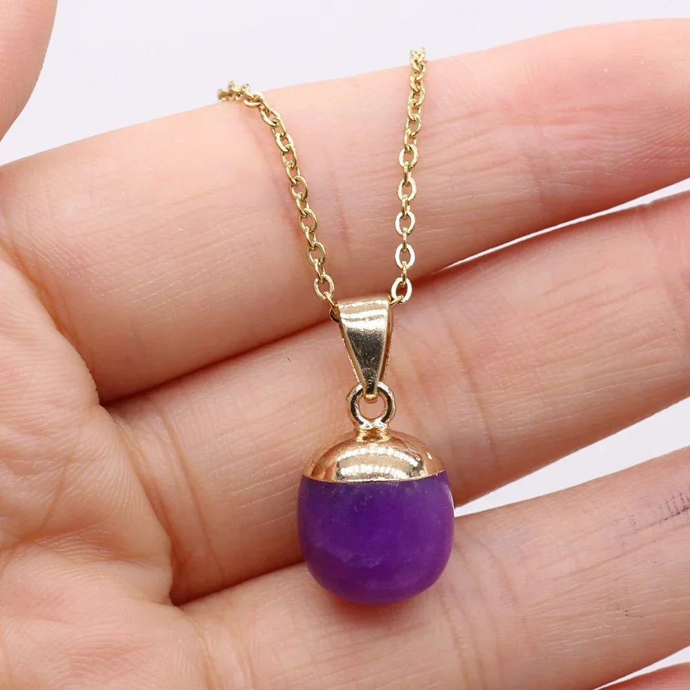 Collier Pendentif Pierre Naturelle Forme Haricot 40cm - Bijou Organique