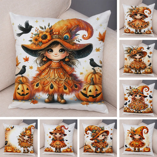 Housse Coussin Halloween Sécurisée - Citrouille Corbeau Décor Enfant