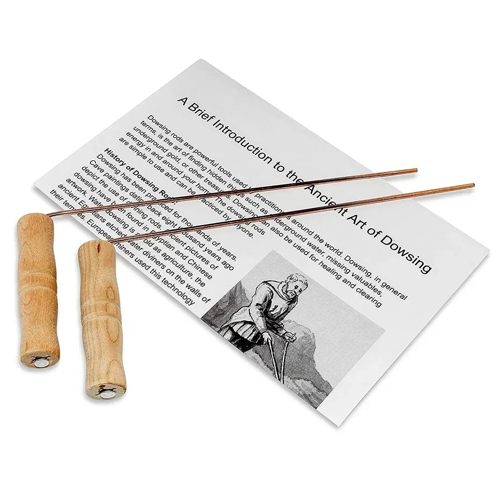 Sondes en cuivre pur 99.9% – Outil rabdomante 2 pièces avec foy en bois pour baguette de sourcier