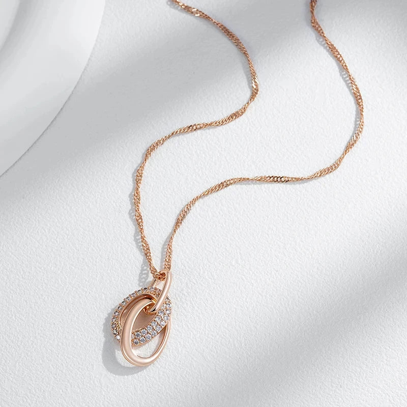 Ensemble Bijoux Femme Or Rose - Boucles d'Oreilles Créoles et Collier Zircon