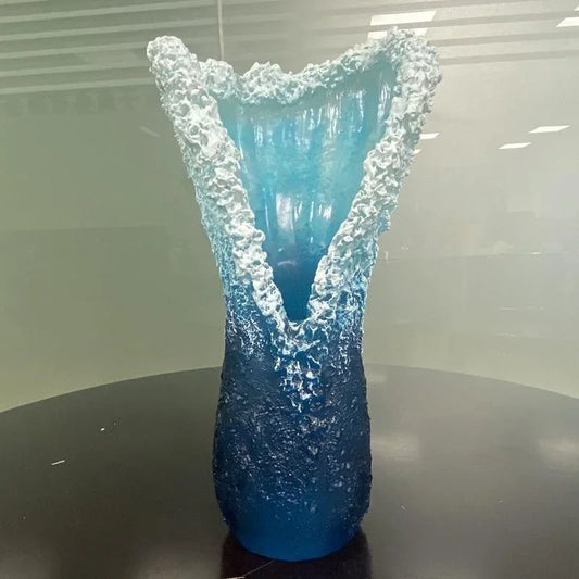 Vase Décoratif Ondulé Bleu Océan - Votre Vague Magique de Sérénité