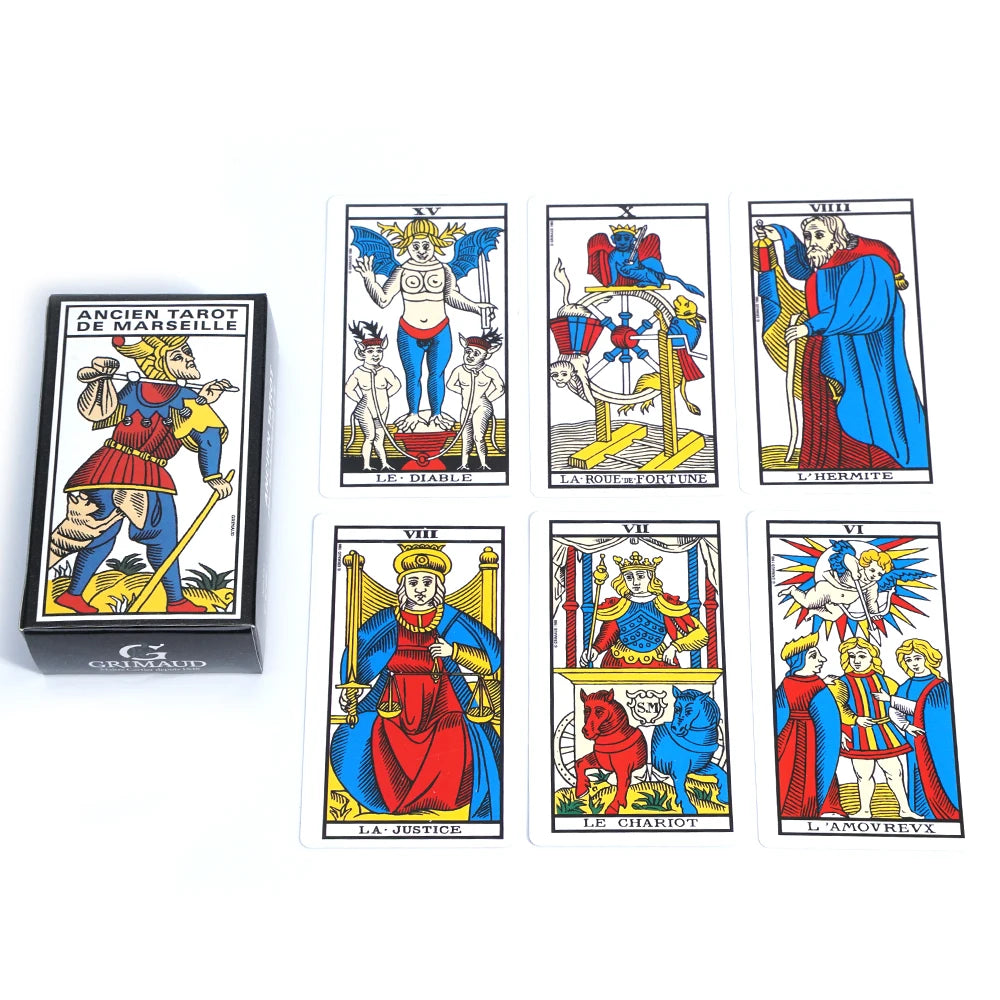 Tarot de Marseille Ancien – Jeu divinatoire français avec 78 cartes illustrées