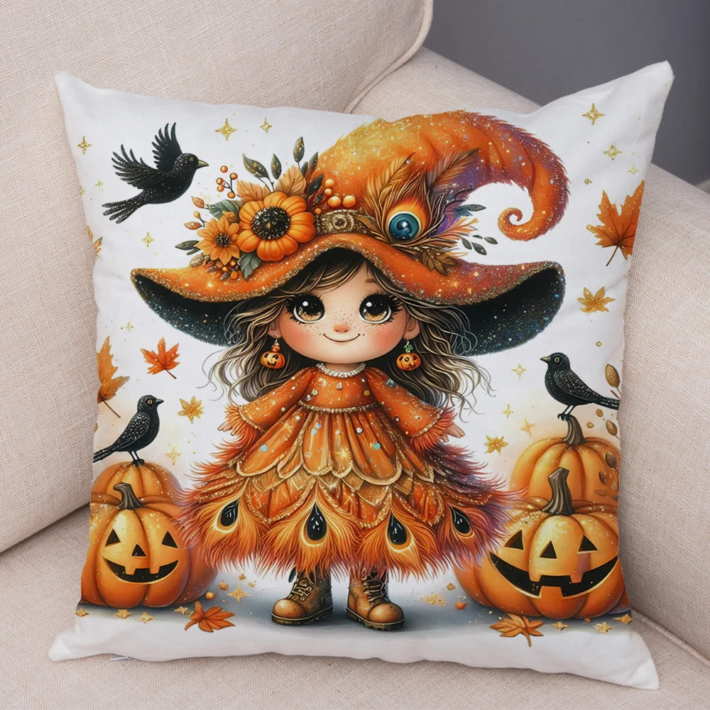 Housse Coussin Halloween Sécurisée - Citrouille Corbeau Décor Enfant