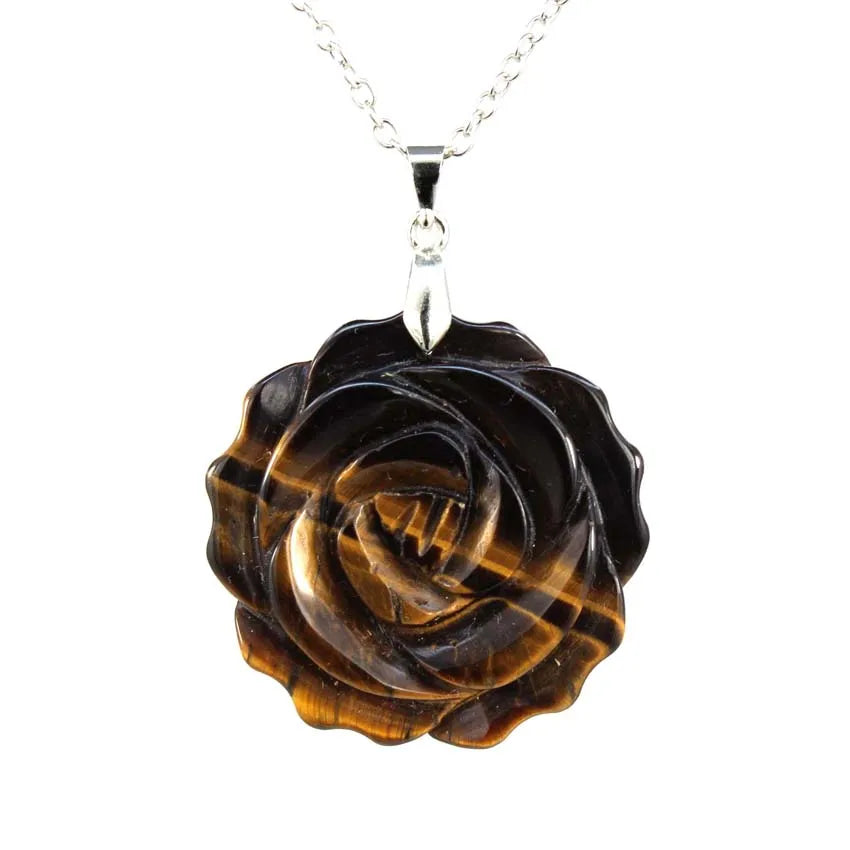 Pendentif Fleur de Rose Sculptée Pierre Naturelle 35mm - Bijou Romantique