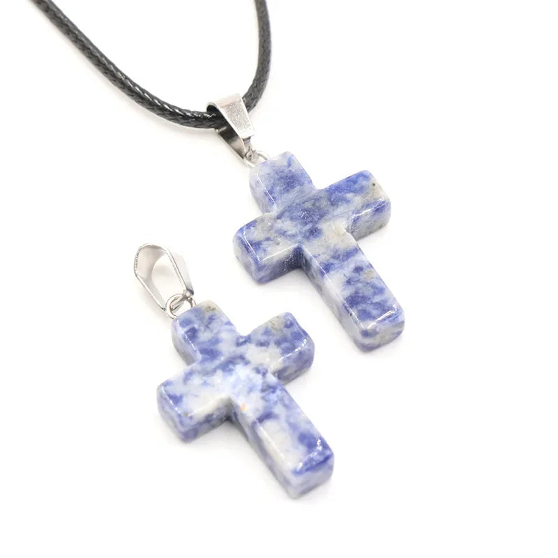 Collier Croix Pierre Naturelle 25x18mm - Pendentif Spirituel