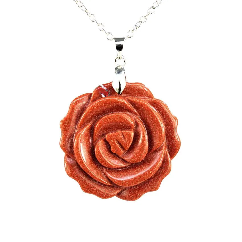 Pendentif Fleur de Rose Sculptée Pierre Naturelle 35mm - Bijou Romantique