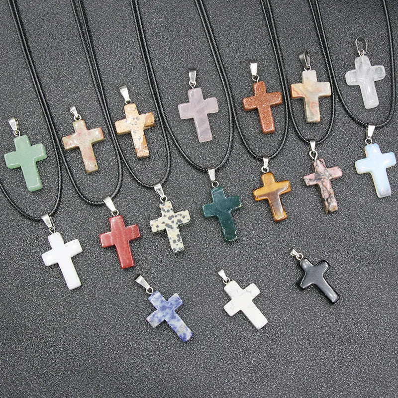 Collier Croix Pierre Naturelle 25x18mm - Pendentif Spirituel