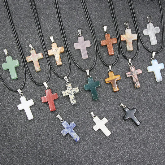 Collier Croix Pierre Naturelle 25x18mm - Pendentif Spirituel