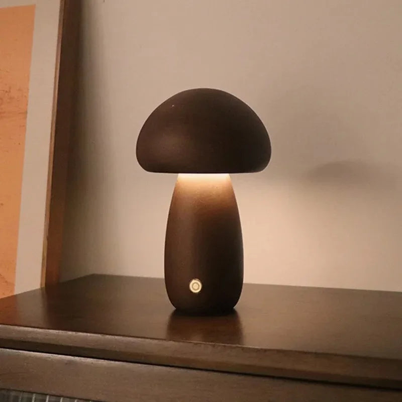 Lampe Champignon Bois Rechargeable LED Tactile 3 Niveaux