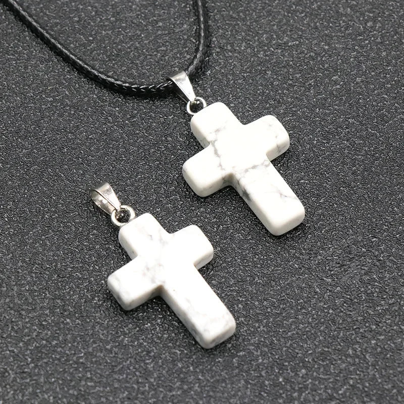 Collier Croix Pierre Naturelle 25x18mm - Pendentif Spirituel