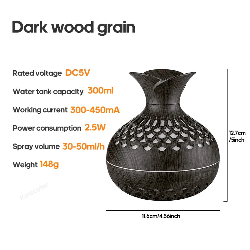 Humidificateur USB 300ml Grain Bois Naturel - Diffuseur Aromathérapie Bureau Silencieux