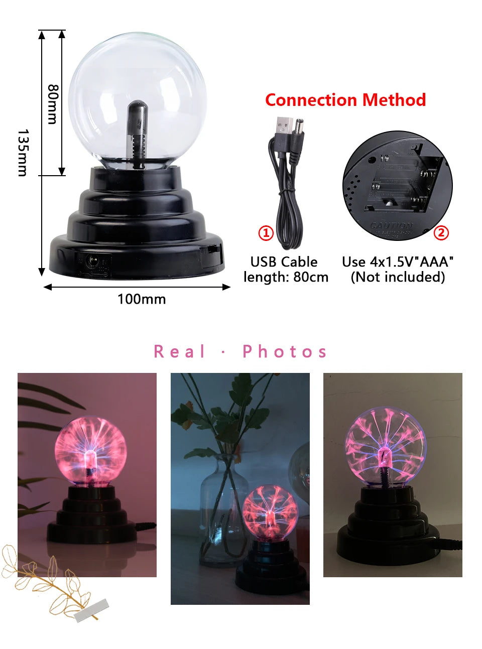 Boule de Plasma Cristal Magique LED - Veilleuse Enfant 3-8 Pouces