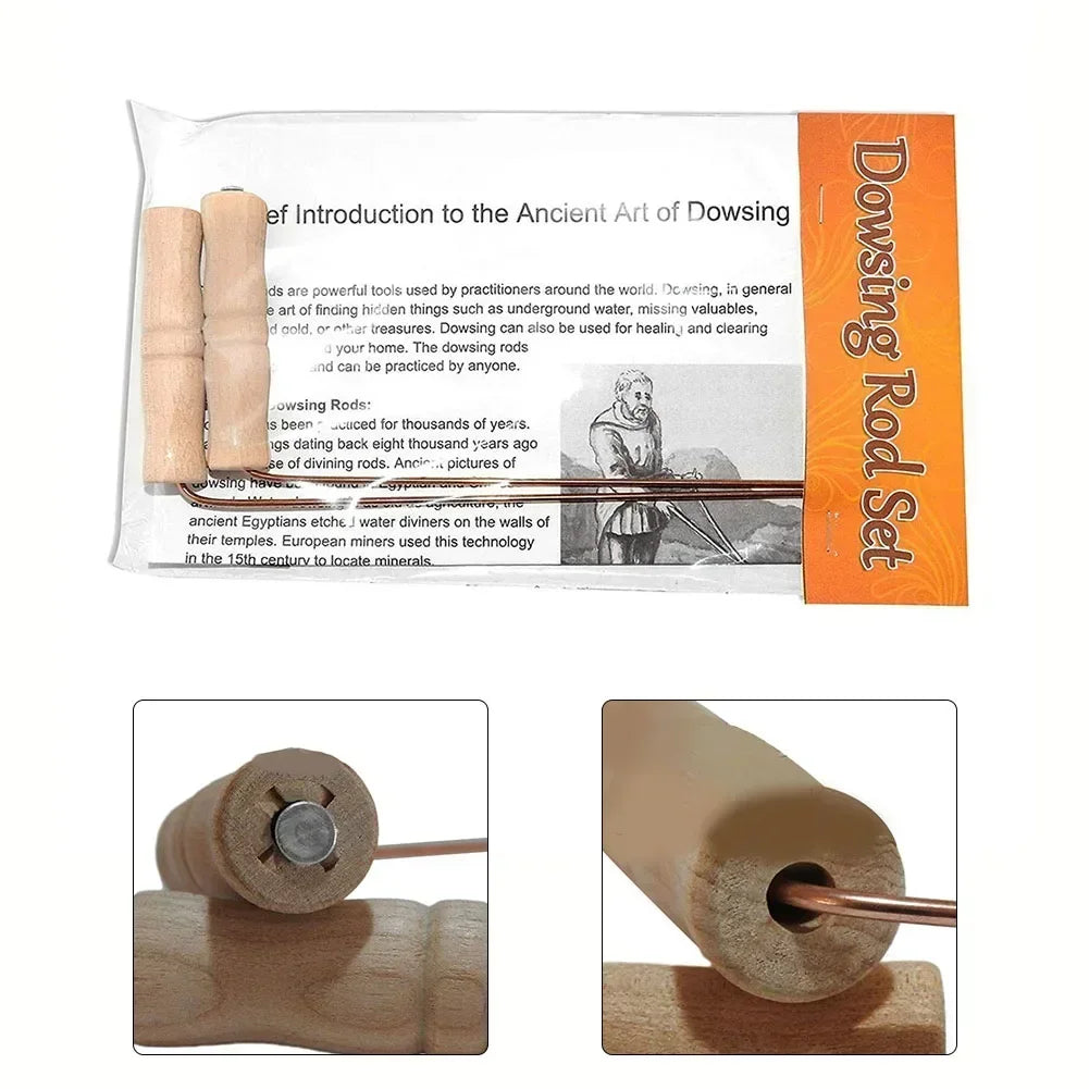 Sondes en cuivre pur 99.9% – Outil rabdomante 2 pièces avec foy en bois pour baguette de sourcier