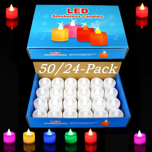 Bougies LED Colorées à Pile - Photophore Sans Flamme Set 24/50