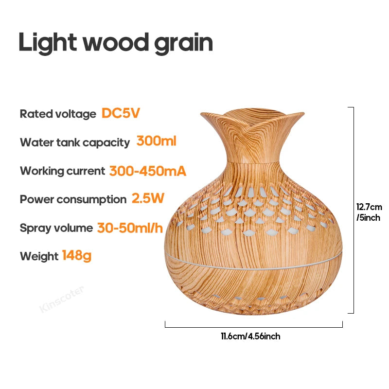 Humidificateur USB 300ml Grain Bois Naturel - Diffuseur Aromathérapie Bureau Silencieux