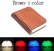 Livre Lumineux 3D LED RGB – Bois naturel, pliable, 5 couleurs, rechargeable USB