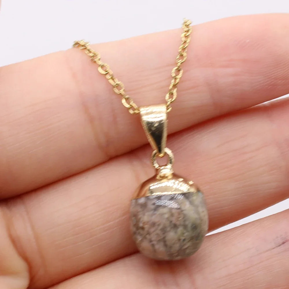 Collier Pendentif Pierre Naturelle Forme Haricot 40cm - Bijou Organique