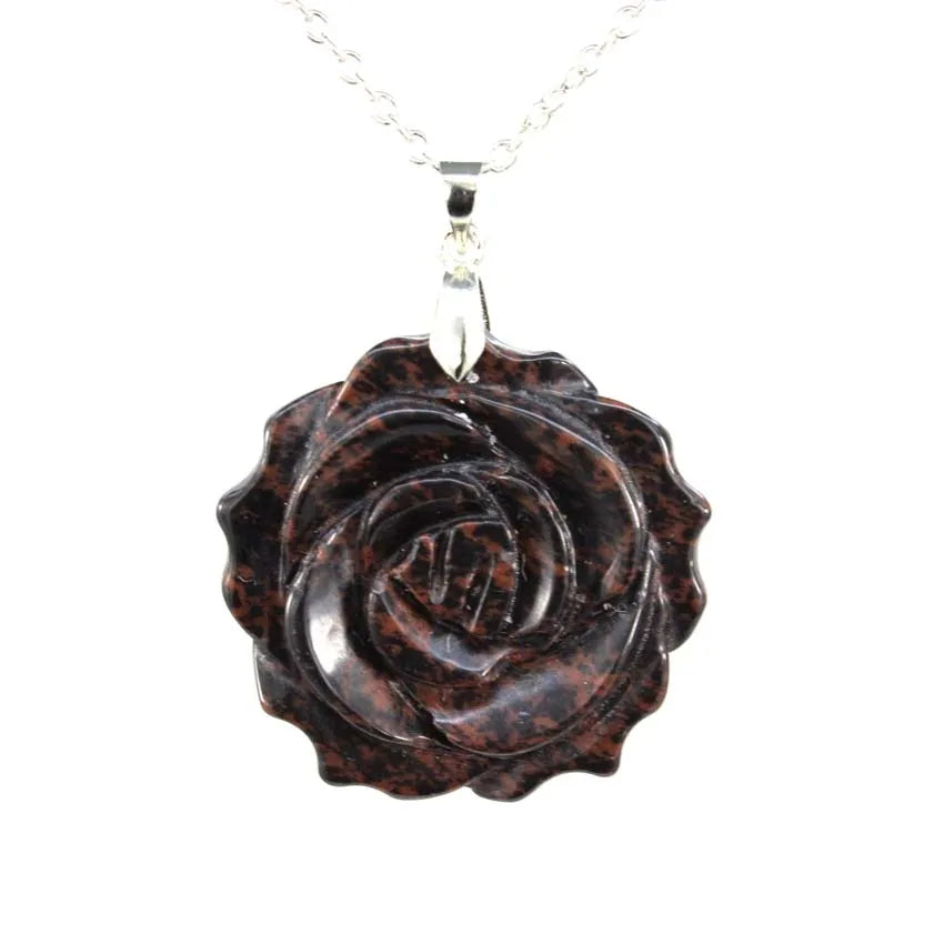 Pendentif Fleur de Rose Sculptée Pierre Naturelle 35mm - Bijou Romantique