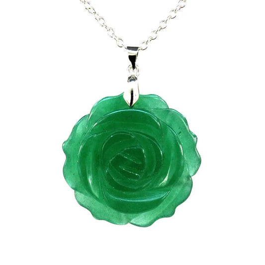 Pendentif Fleur de Rose Sculptée Pierre Naturelle 35mm - Bijou Romantique
