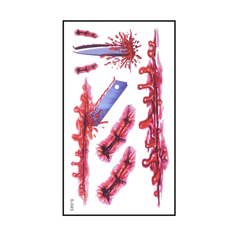 Faux Tatouages Plaies Halloween x6 - Autocollants Temporaires Sanglants