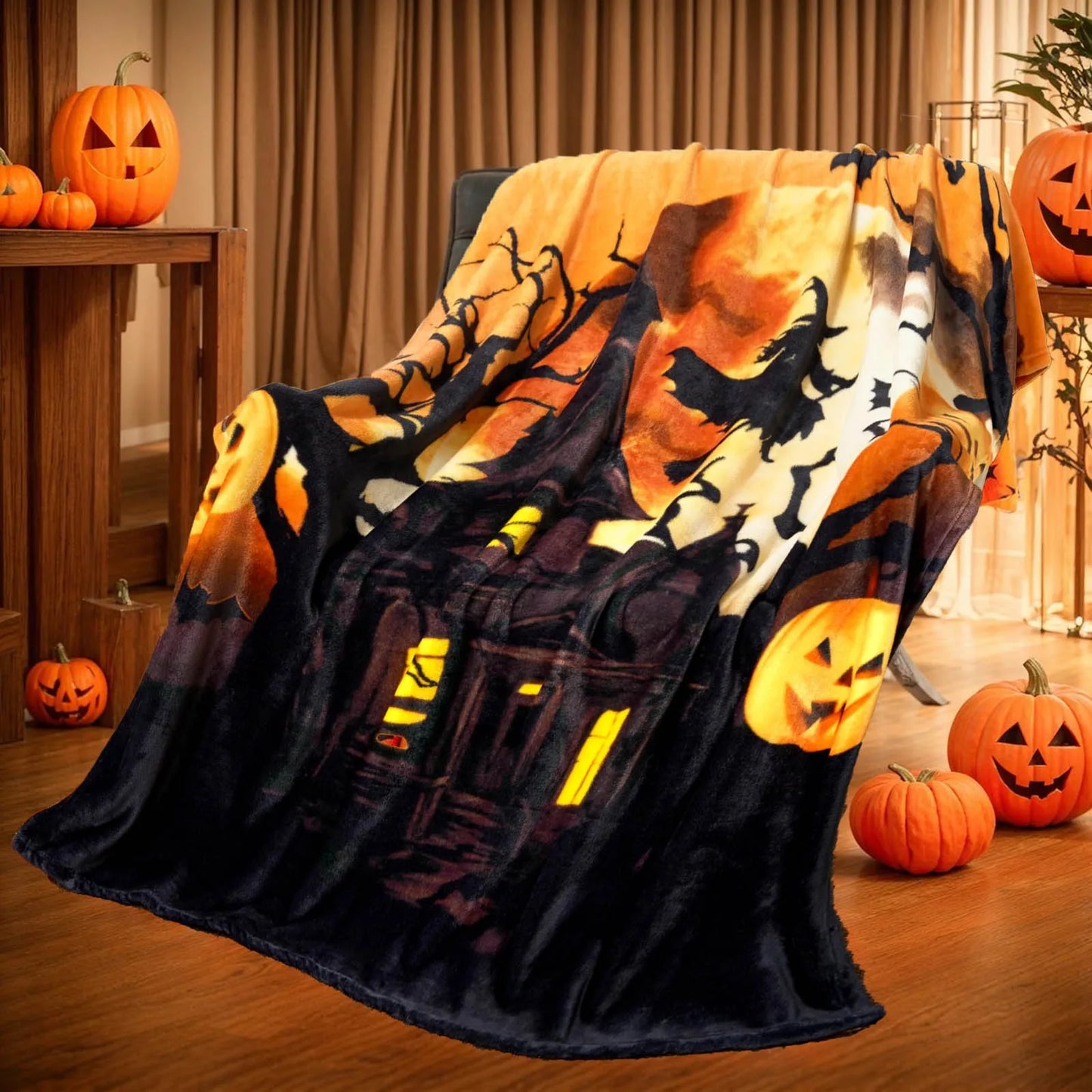 Couverture Halloween Flanelle Douce - Cocon Magique Automne 0.28kg