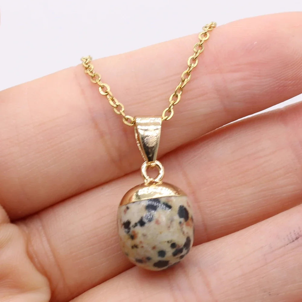 Collier Pendentif Pierre Naturelle Forme Haricot 40cm - Bijou Organique