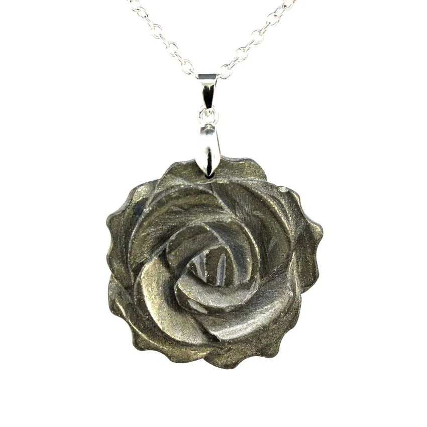 Pendentif Fleur de Rose Sculptée Pierre Naturelle 35mm - Bijou Romantique