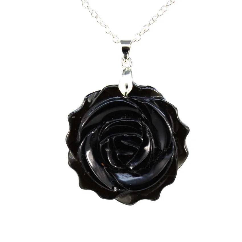 Pendentif Fleur de Rose Sculptée Pierre Naturelle 35mm - Bijou Romantique