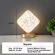 Lampe de chevet tactile LED 3D – Cristal gravé, 3 couleurs, rechargeable USB, 316 g