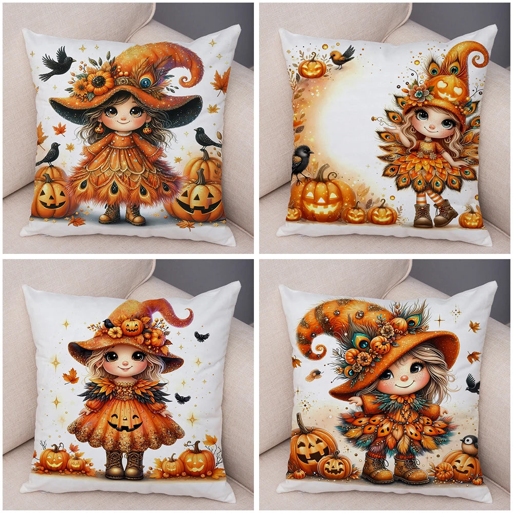 Housse Coussin Halloween Sécurisée - Citrouille Corbeau Décor Enfant