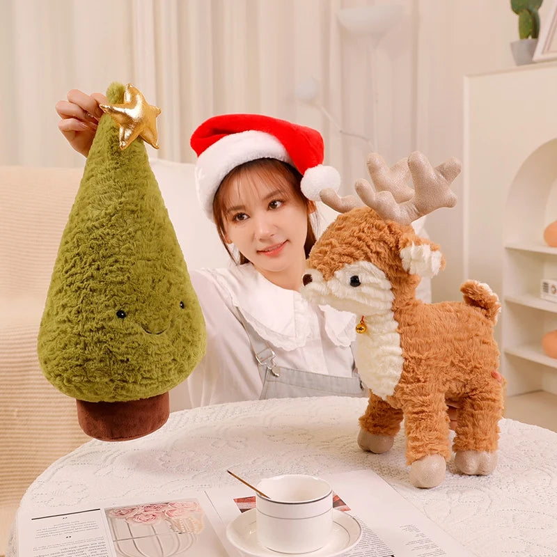 Nouveau Kawaii arbre de Noël et élan en peluche – jouet doux cerf Sika pour enfants et décoration festive