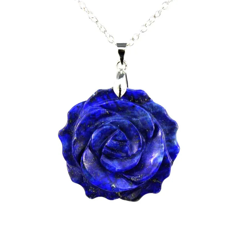 Pendentif Fleur de Rose Sculptée Pierre Naturelle 35mm - Bijou Romantique